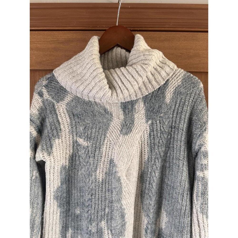 Pilcro Anthropologie Spotted Turtleneck Sweater Cream & Blue Women XS Oversized - Picture 5 of 13